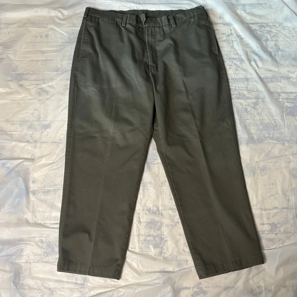 Savane Chino Pants Mens 40x29 Green Excellent Cotton Flat Front Straight Leg